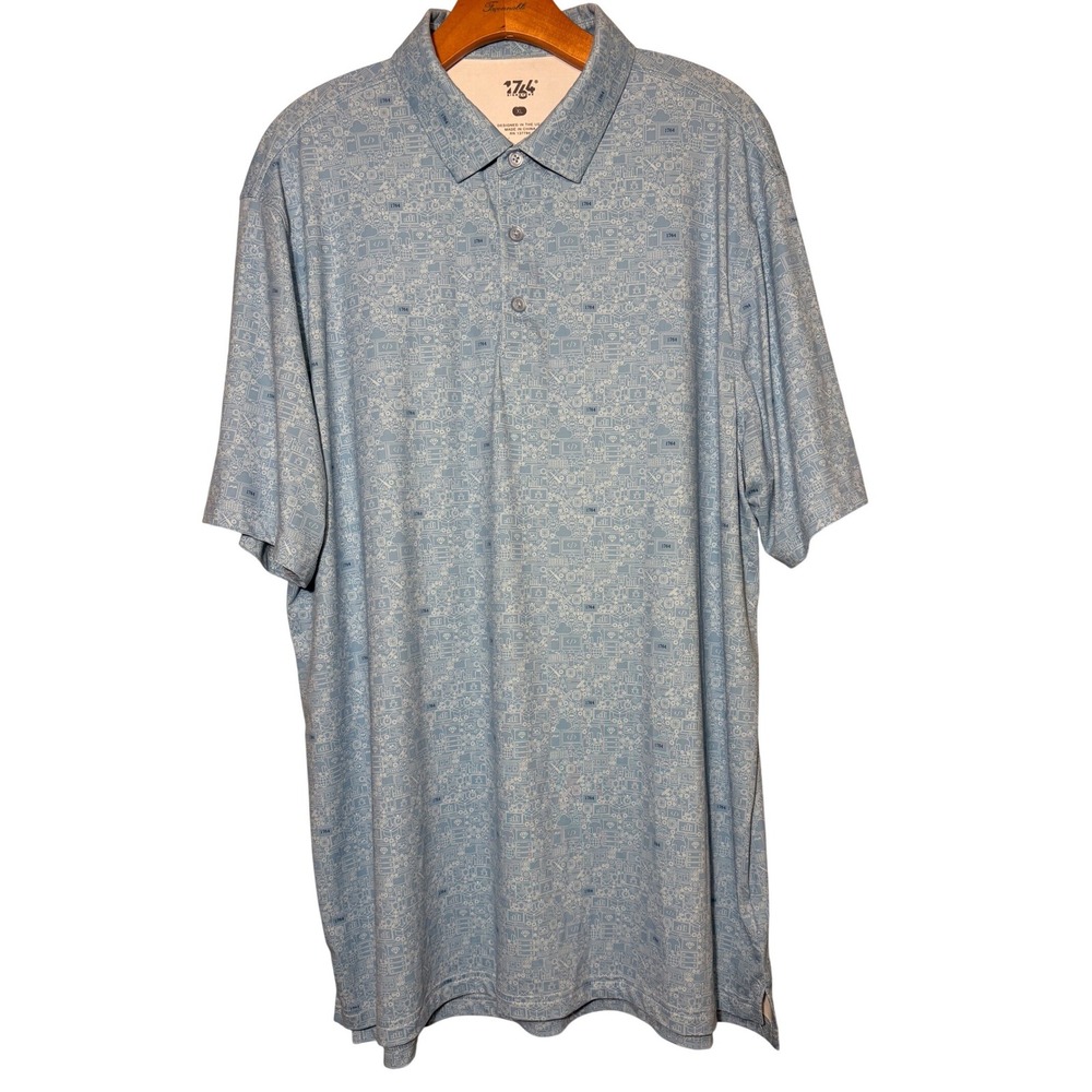 1776 Signature Men's Techie Polo Golf Shirt‎ XL Blue Patterned Short Sleeve